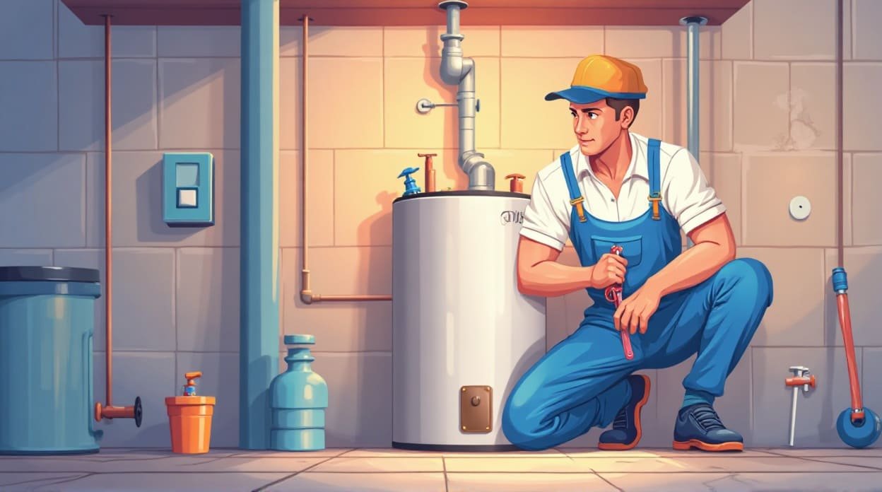 Professional technician installing a water heater